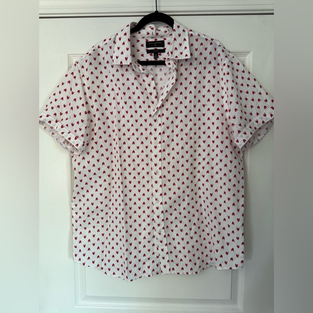 Men’s Banana Republic Lobster Short Sleeve Button Down Slim Fit Size XL